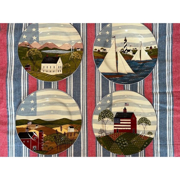 WARREN KIMBLE DESSERT PLATES SET PATRIOTIC AMERICA THE BEAUTIFUL SAKURA EUC - Picture 1 of 6